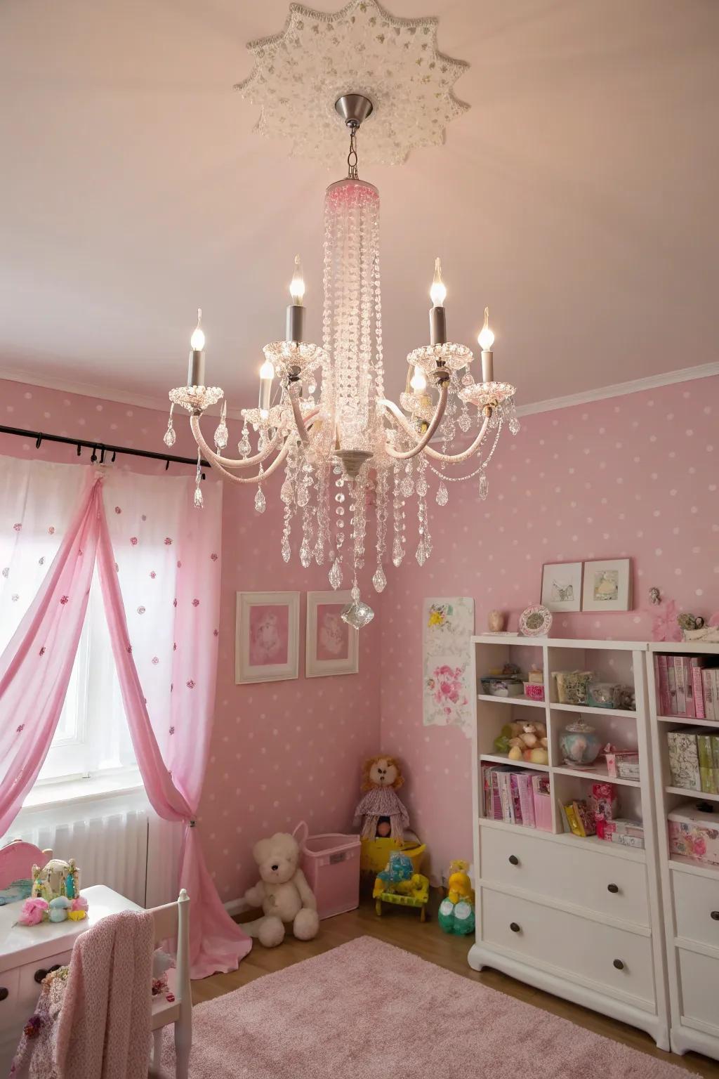An elegant chandelier adding a touch of grandeur to the room.