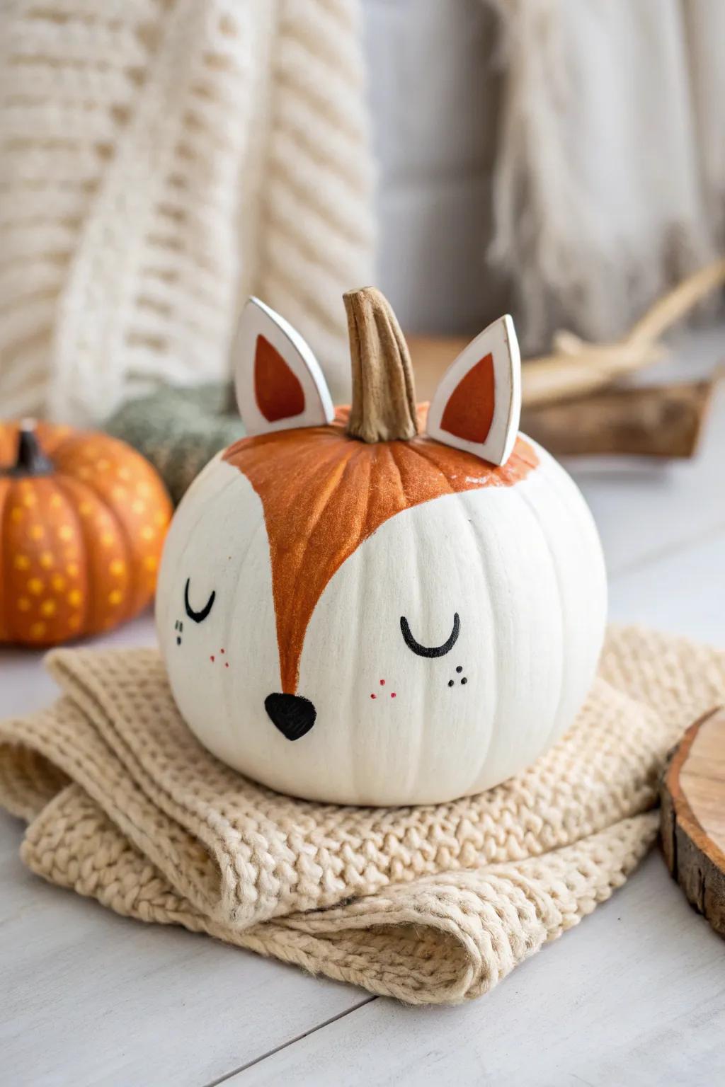 Embrace autumn with this charming fox-face pumpkin, blending minimalist design with a whimsical touch.
