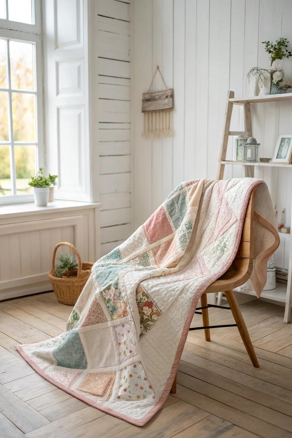 Discover the charm of handcrafted elegance with this unique patchwork quilt, adding a touch of warmth and personality to your minimalist space.