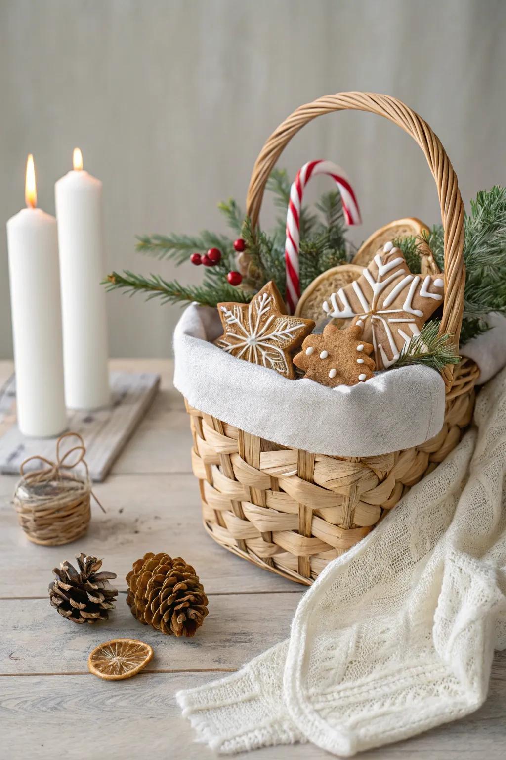 Embrace the festive spirit with a minimalist holiday-themed basket, perfect for adding warmth and cheer to any setting.