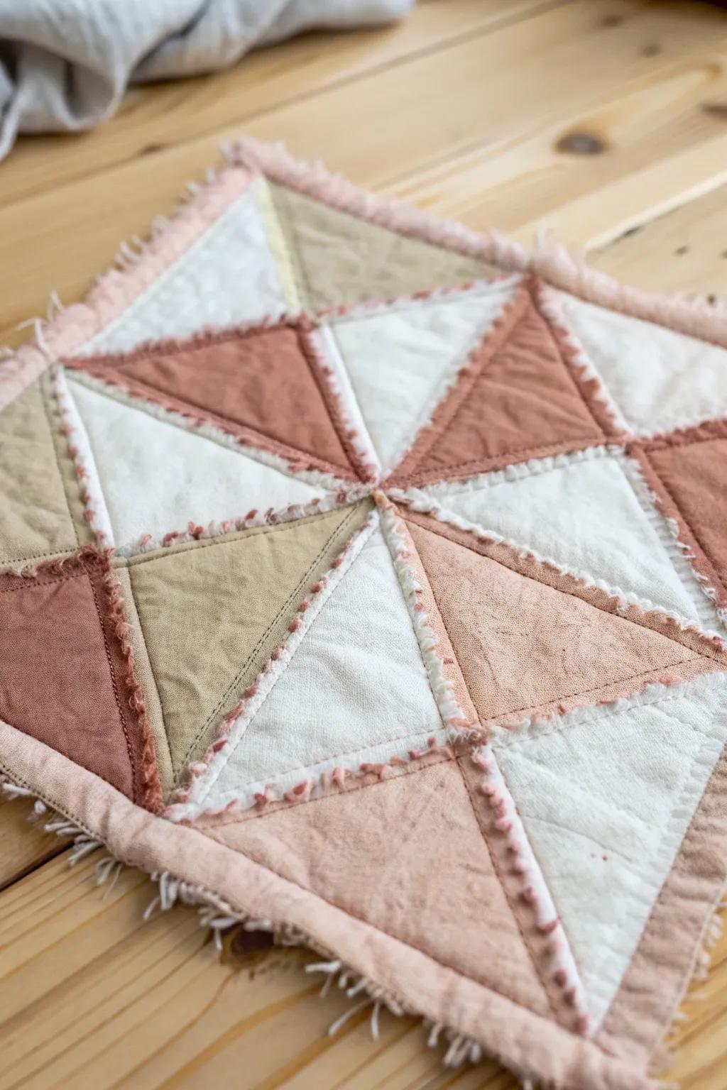 Spin into comfort with this charming pinwheel quilt square—where simplicity meets artistic flair.