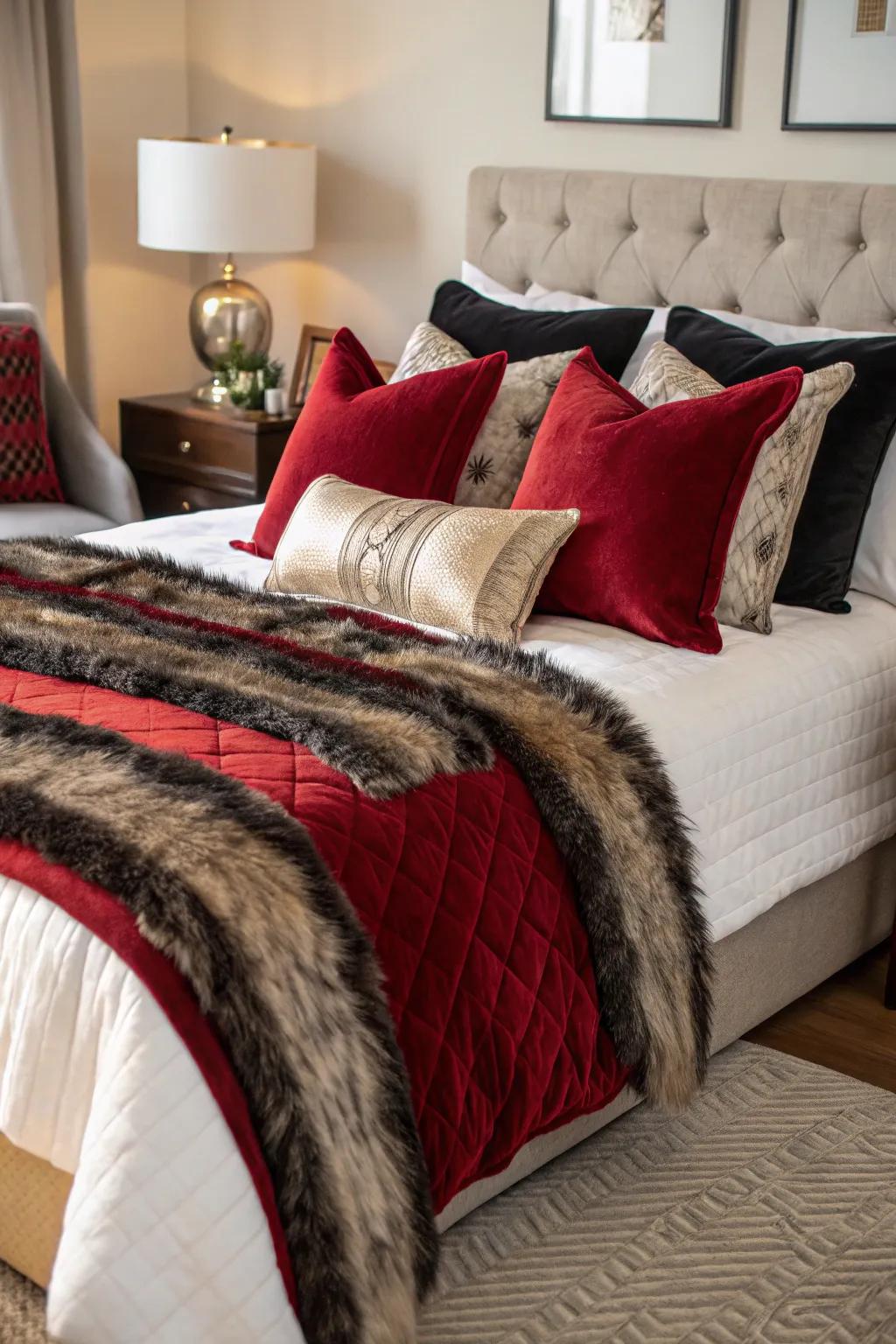 A luxurious mix of textures creates an inviting ambiance.