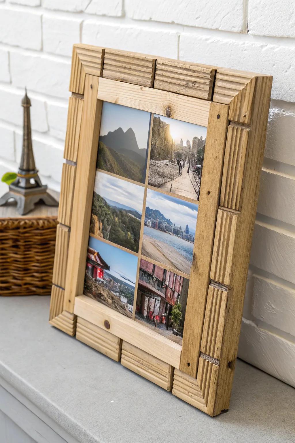 Transform your memories with a touch of craftsmanship: Repurposed blind slats become unique photo frames.