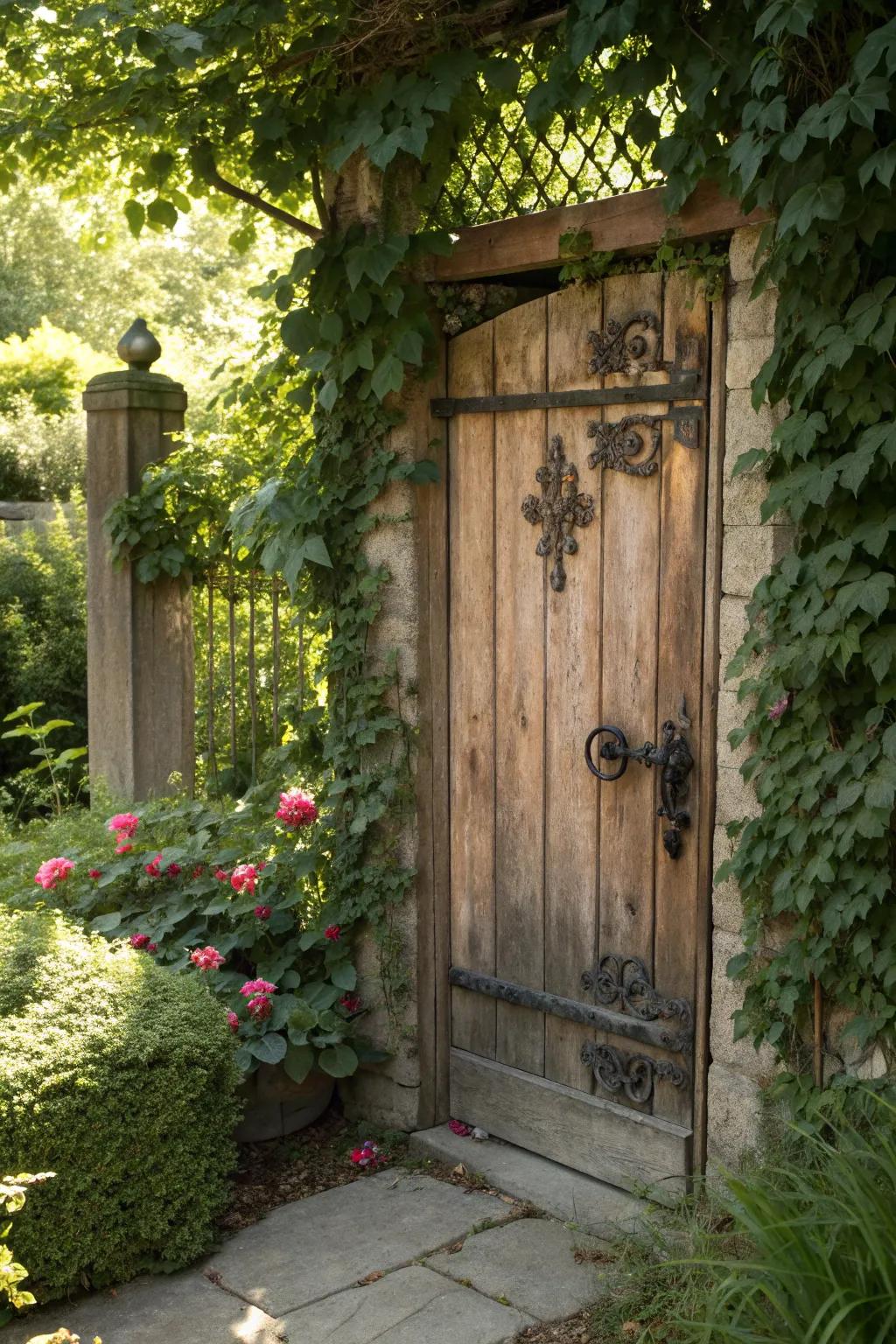 Welcome to a world where old doors open up new possibilities—step through and let your garden make a statement.