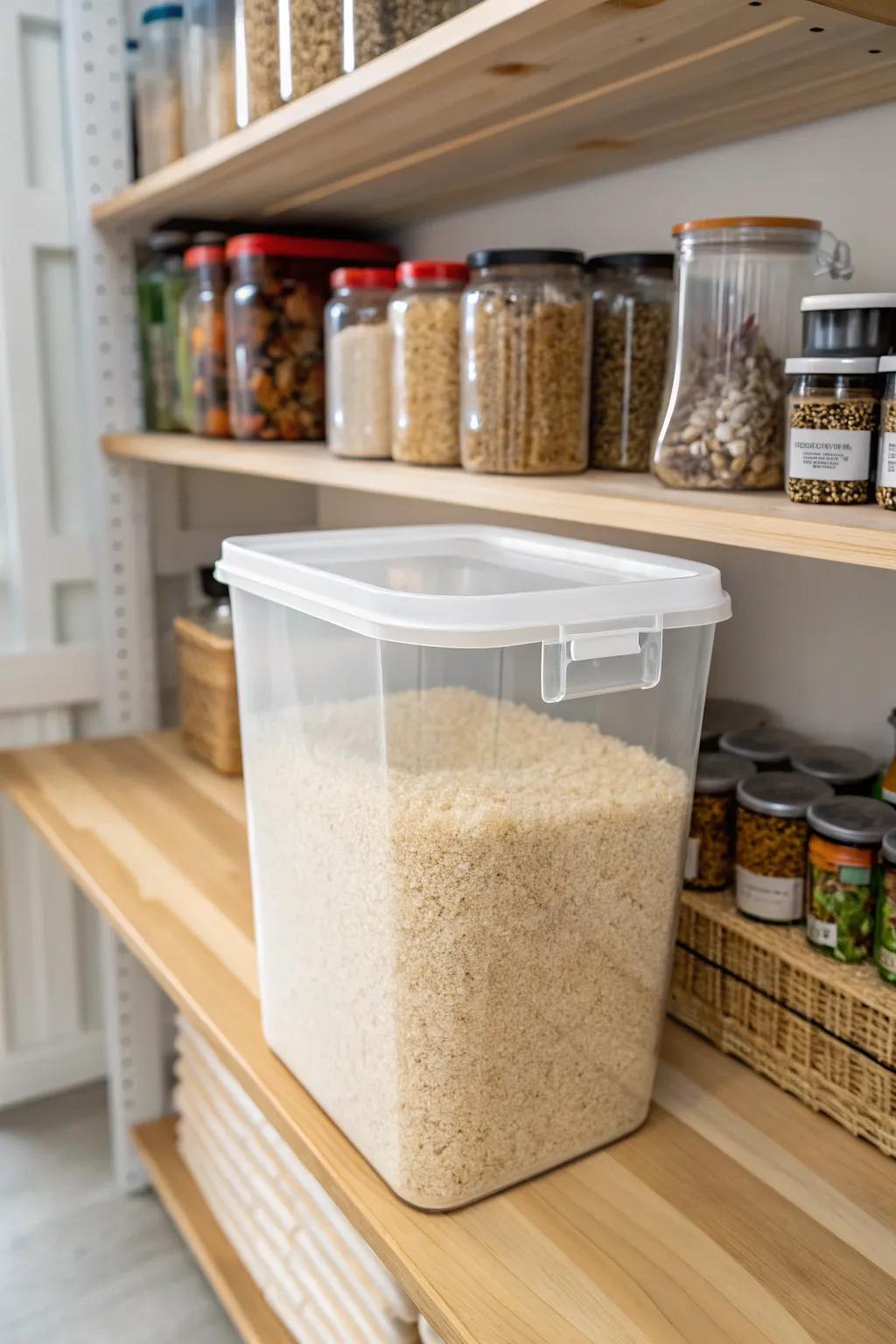 Large capacity bins are perfect for bulk rice storage.