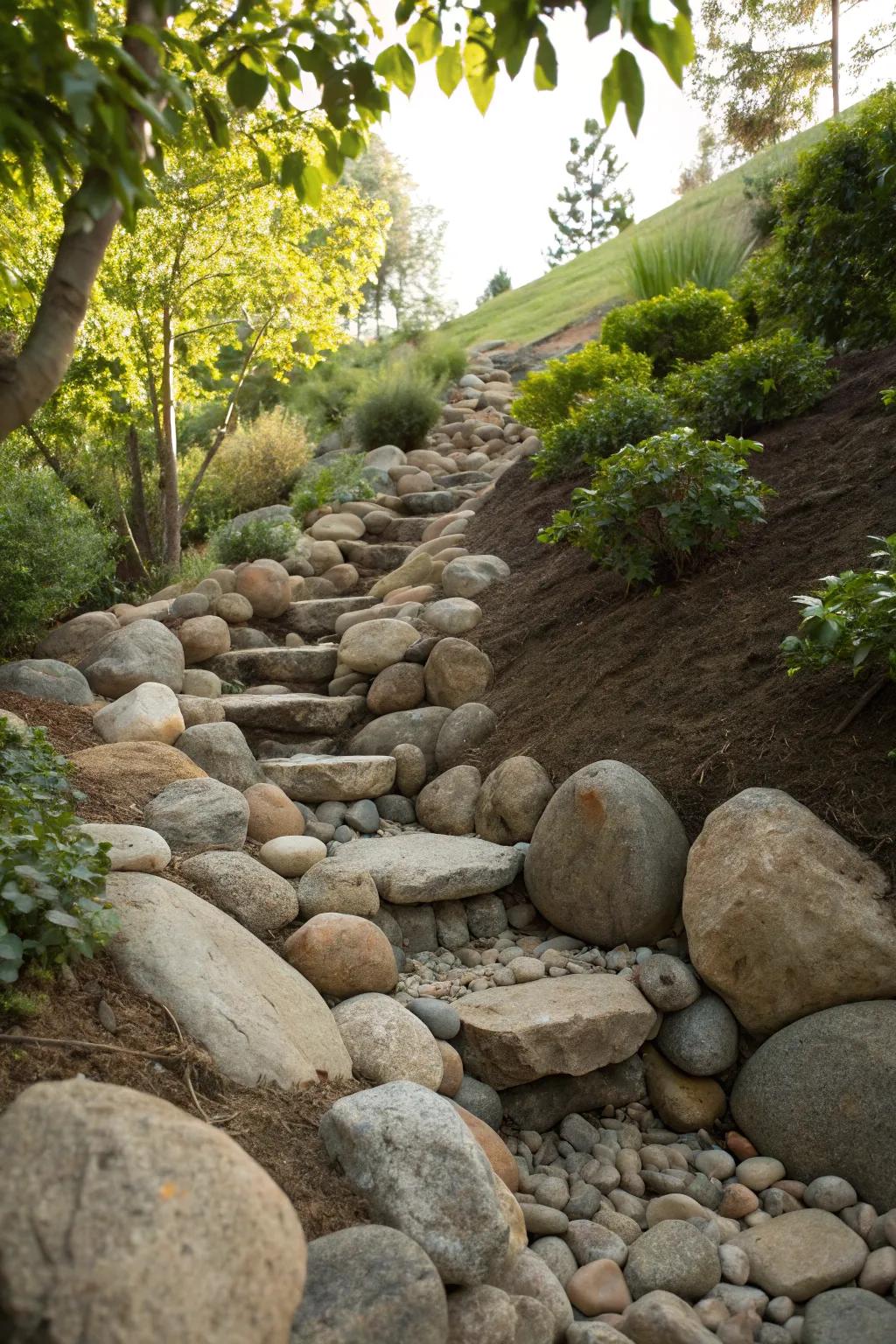 Master the art of erosion control with stunning rock placements that blend form and function.