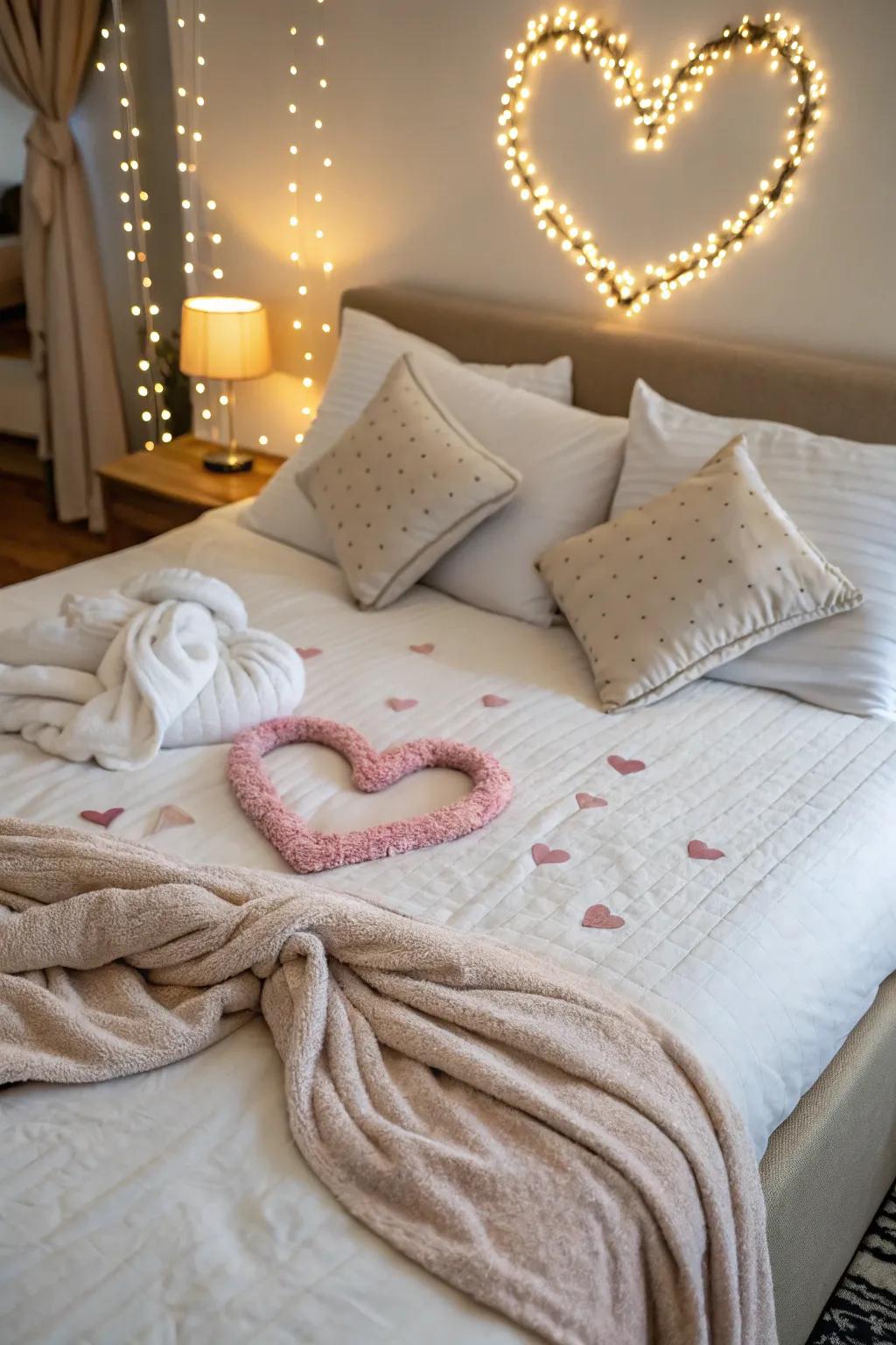 Create a romantic focal point with a heart-shaped bed arrangement.
