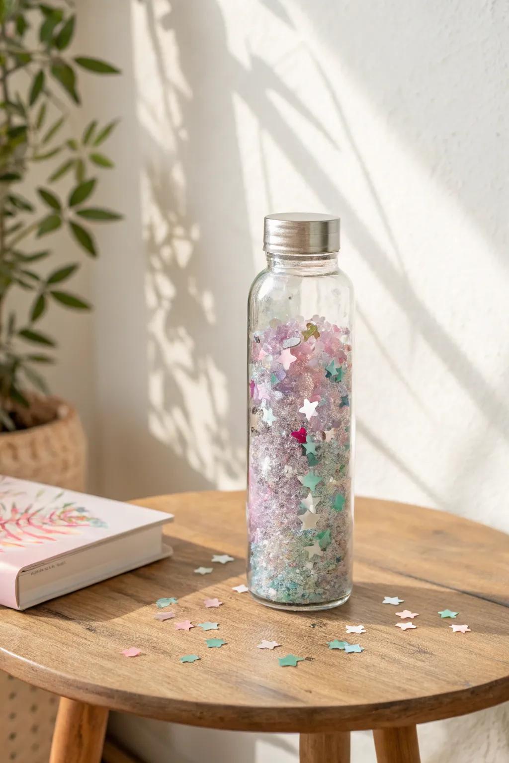 Swirl your way into celebration with this enchanting sensory bottle filled with sequins and confetti!