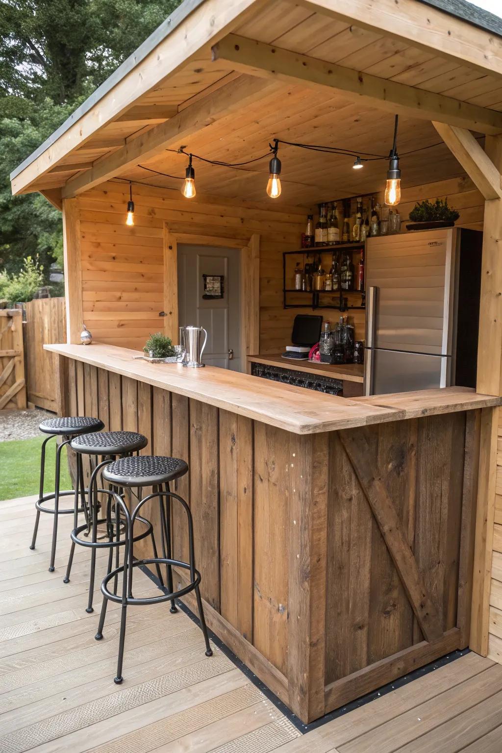 Transform your shed into the ultimate outdoor bar — where craftsmanship meets camaraderie.
