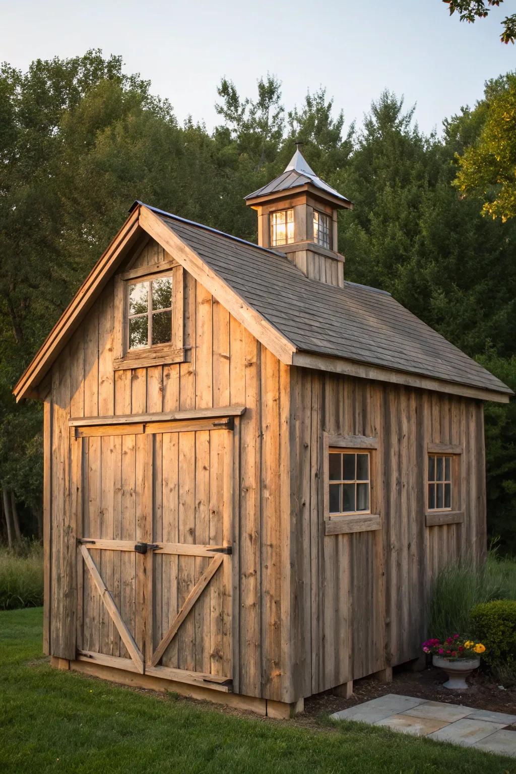 Discover the charm of a rustic barn-style shed, where craftsmanship meets countryside elegance.
