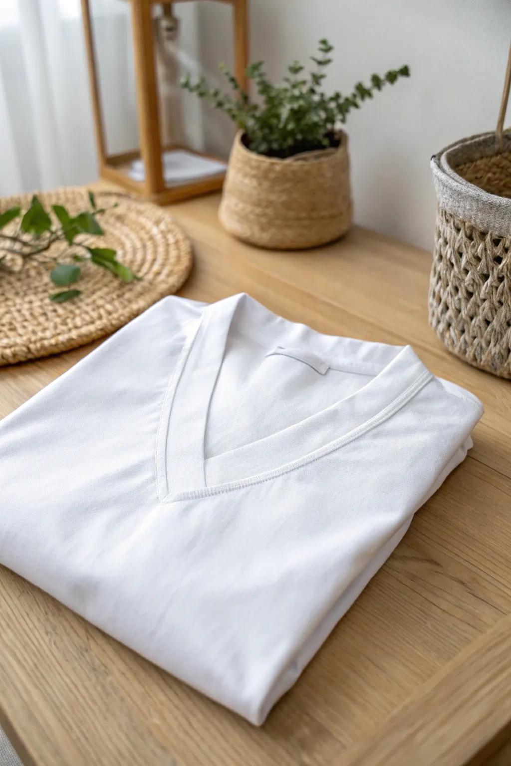Transform your style with a chic V-neck cut - simplicity meets sophistication.