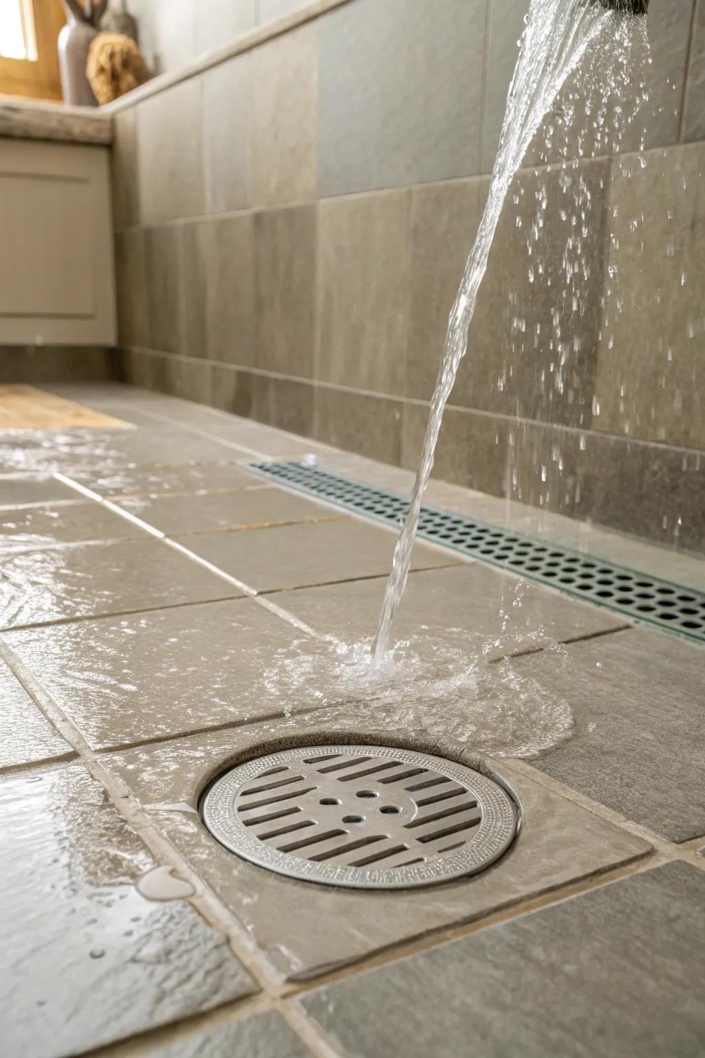 Invisible drains create a seamless water flow.