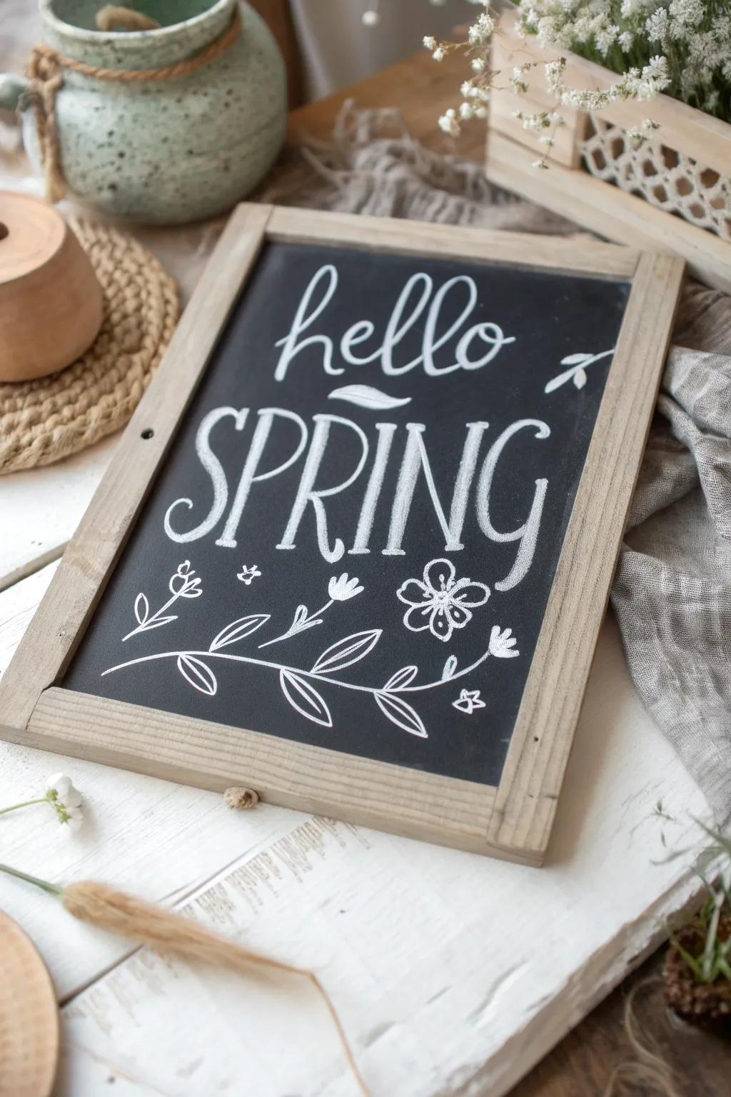 Embrace the beauty of renewal with minimalist spring chalkboard art.