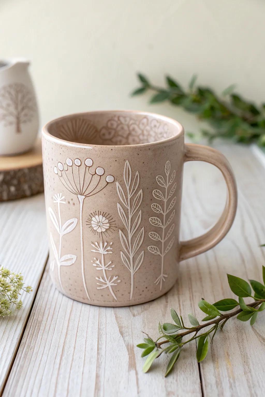 Embrace the beauty of nature with this elegantly crafted slab mug, where minimalist design meets boho charm.