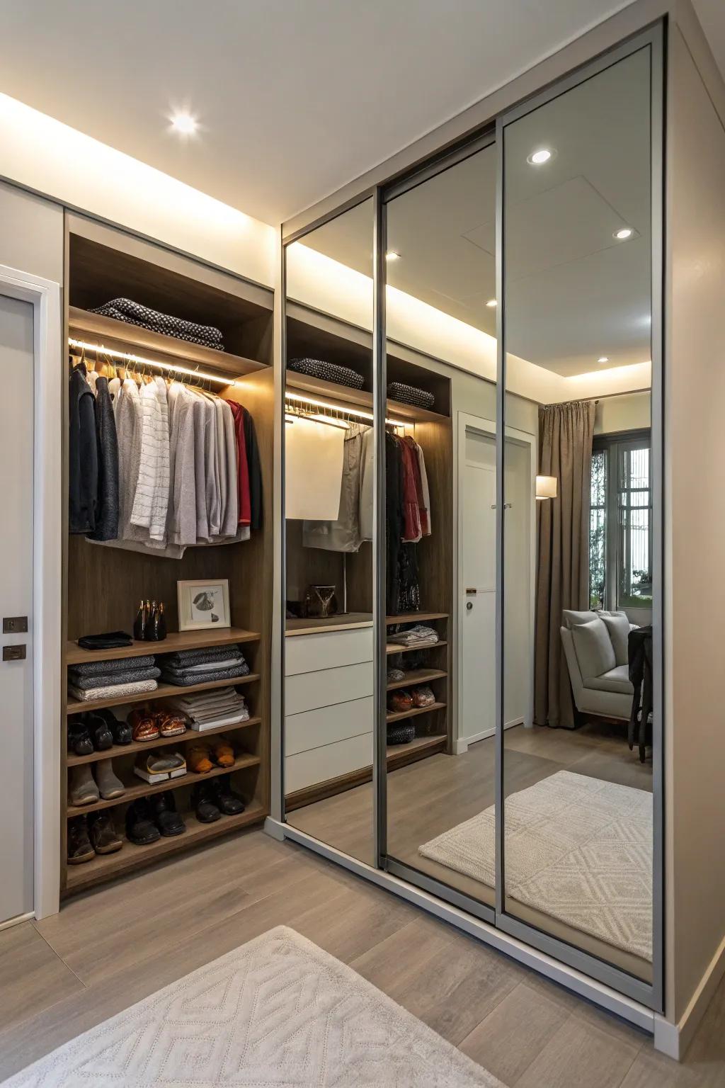 Mirrors add light and space to your closet area.