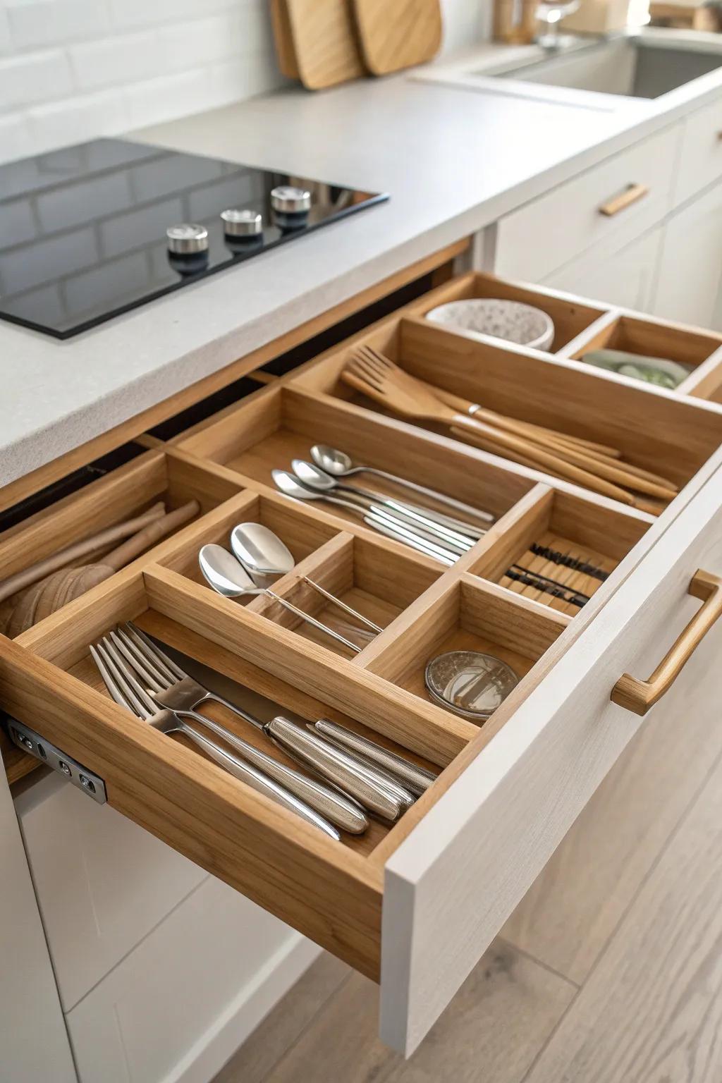 Transform your kitchen chaos into serene order with elegant drawer dividers.