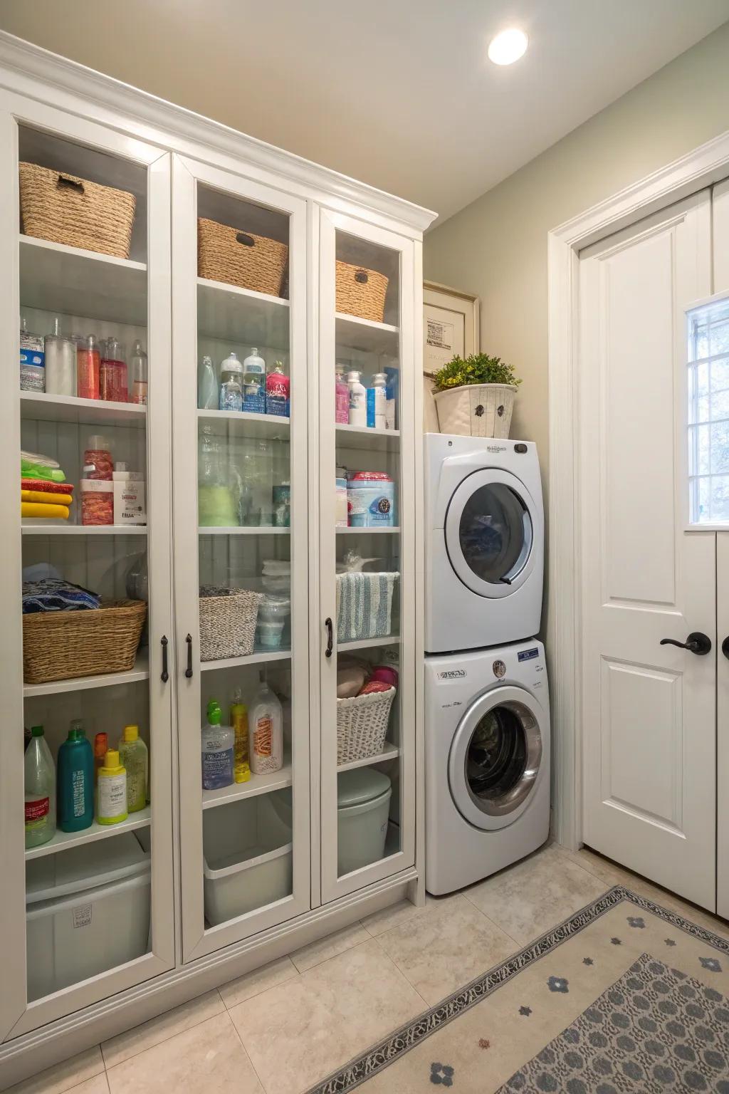 Glass cabinets offer stylish and practical storage.
