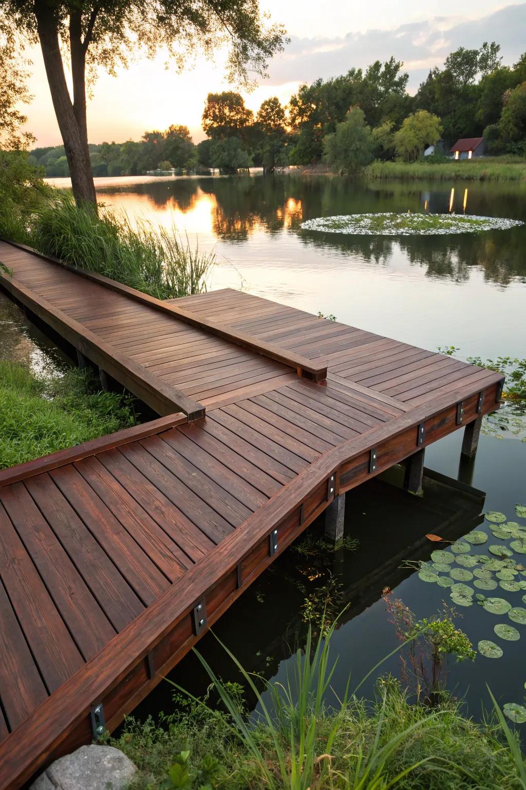 Find tranquility and versatility with an L-shaped dock, where craftsmanship meets serene waterside moments.