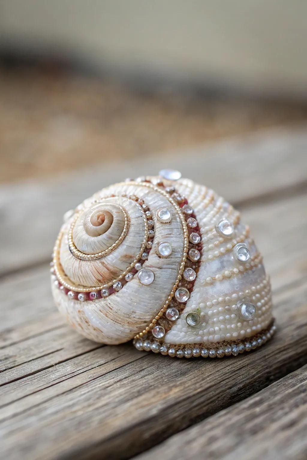 Transform your space with the enchanting allure of bejeweled snail shells, where simplicity meets sparkle.