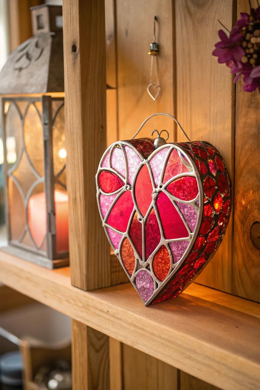 Heart motif stained glass for a romantic touch.