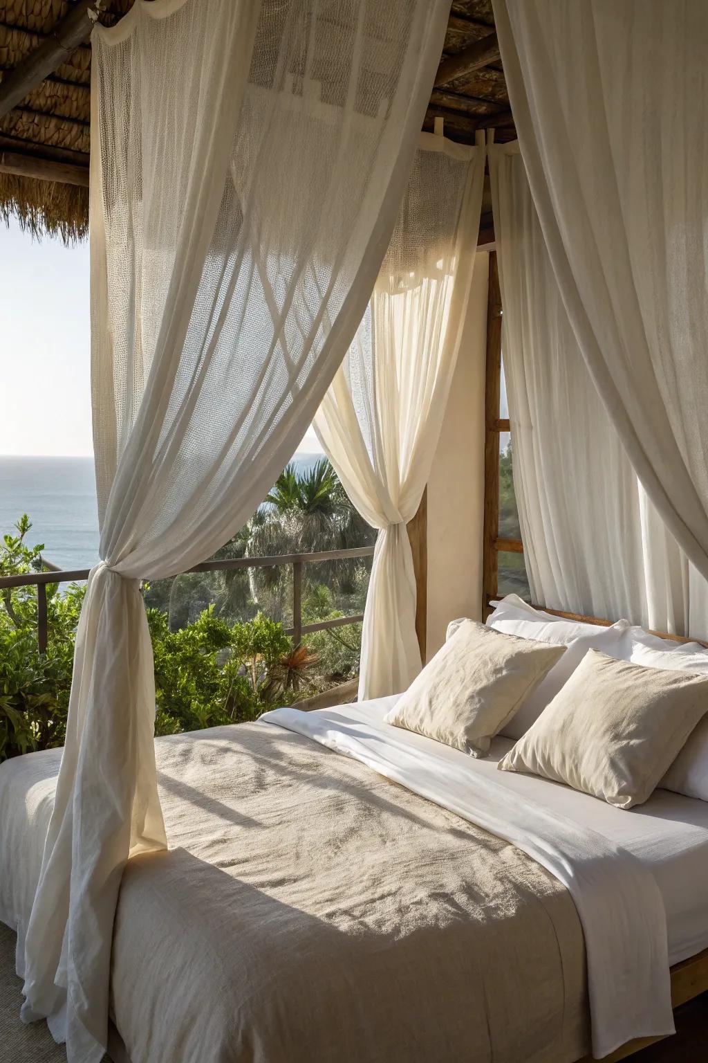 Breezy textiles keep your bedroom cool and elegant throughout summer.