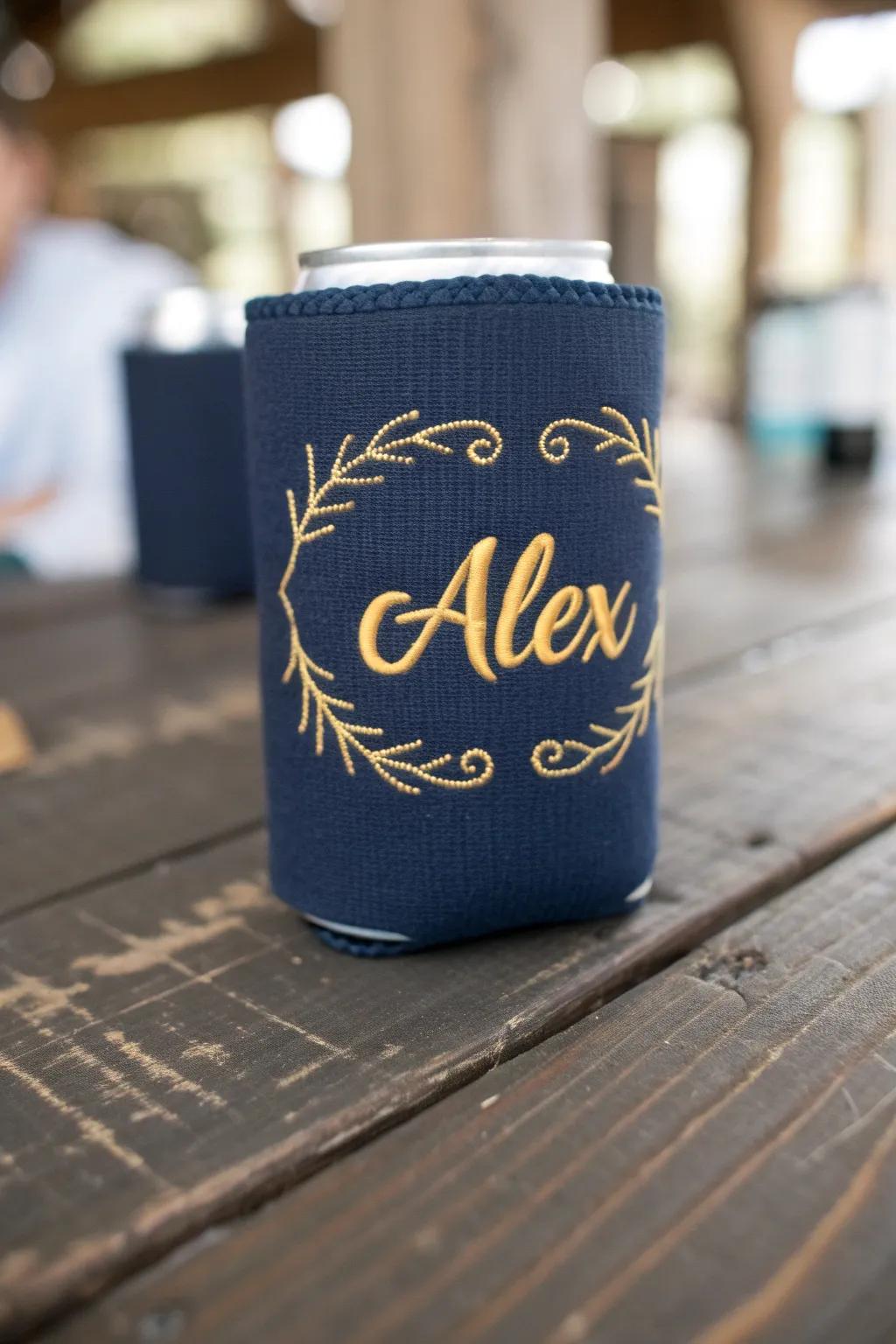 Keep your drink personal and stylish with a custom embroidered name koozie.