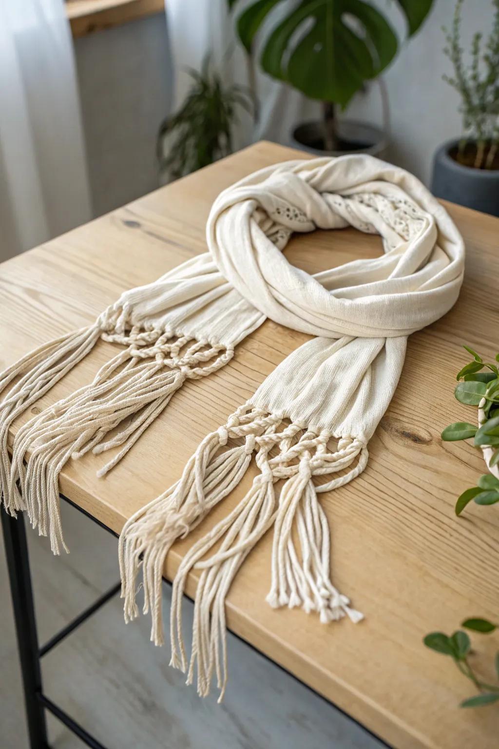 Transform your old t-shirt into a chic fringe scarf and elevate your style naturally.