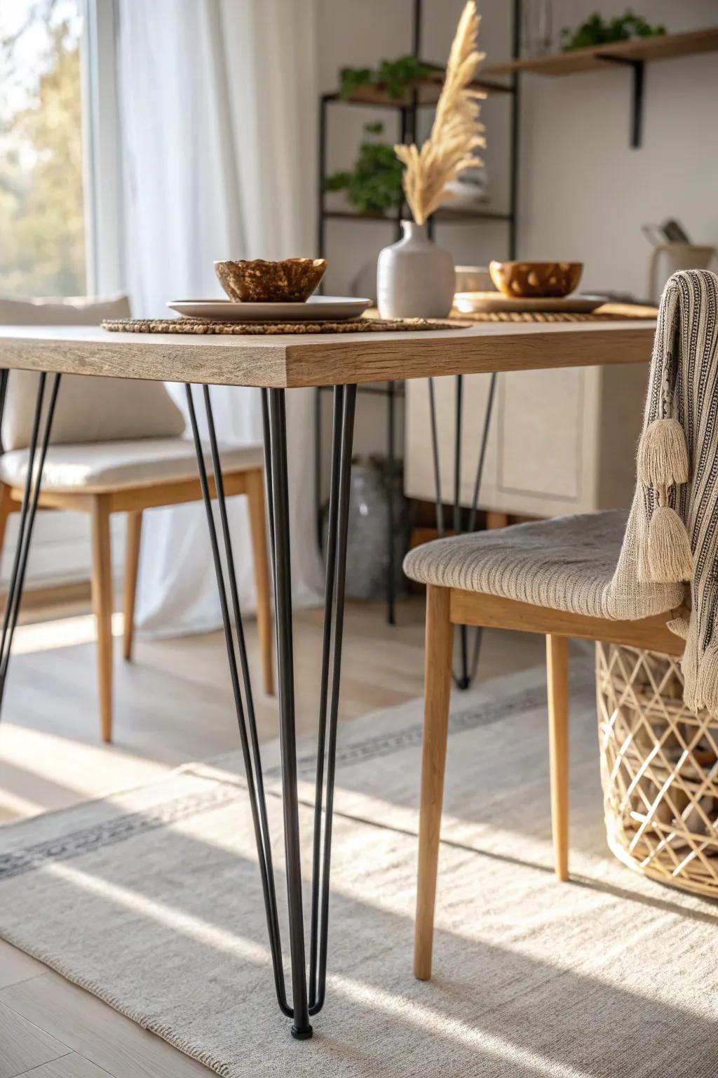 Elevate your space with chic metal hairpin legs – where retro meets minimalist elegance.