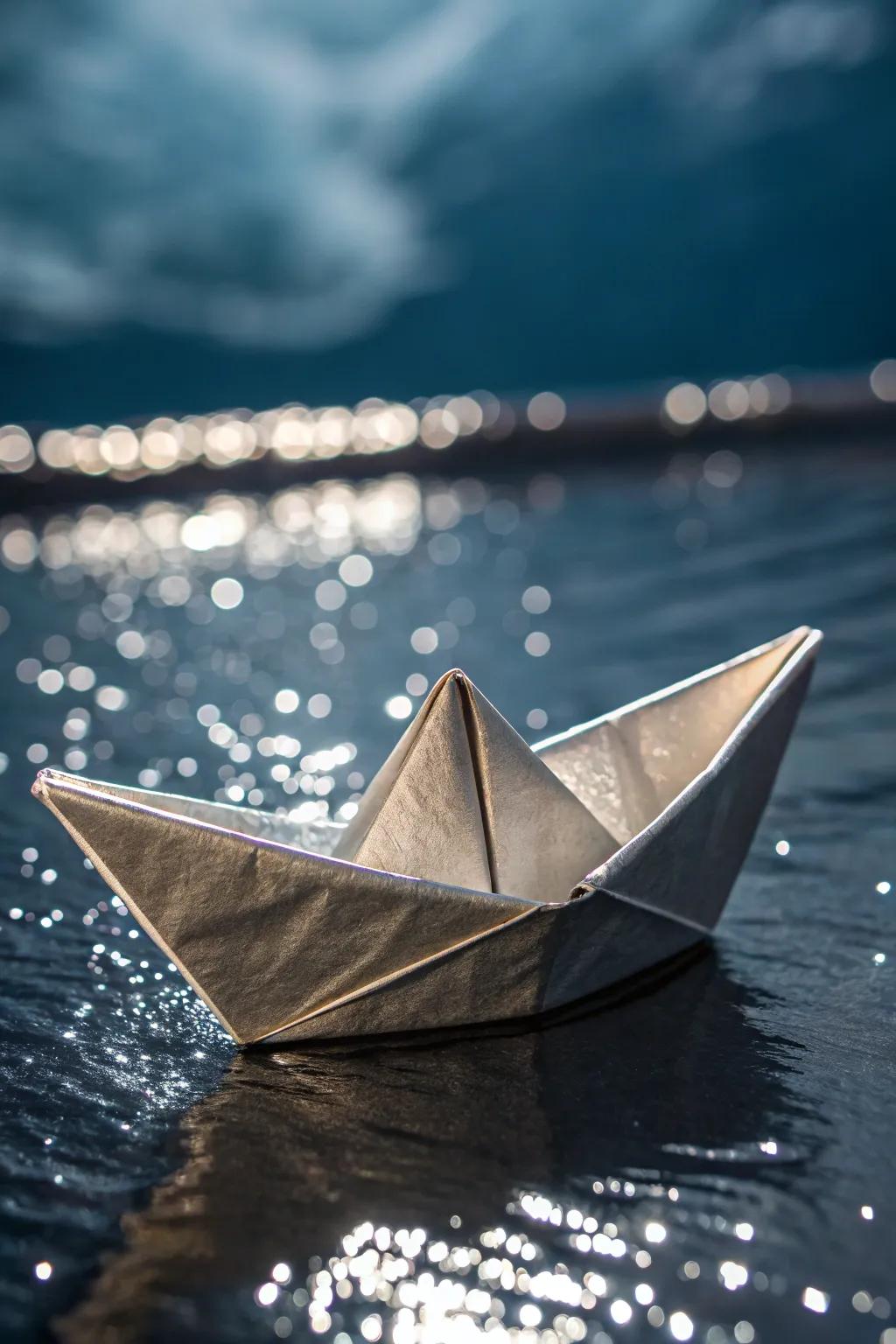 Master the art of origami with this stunning foil boat, a testament to patience and precision.
