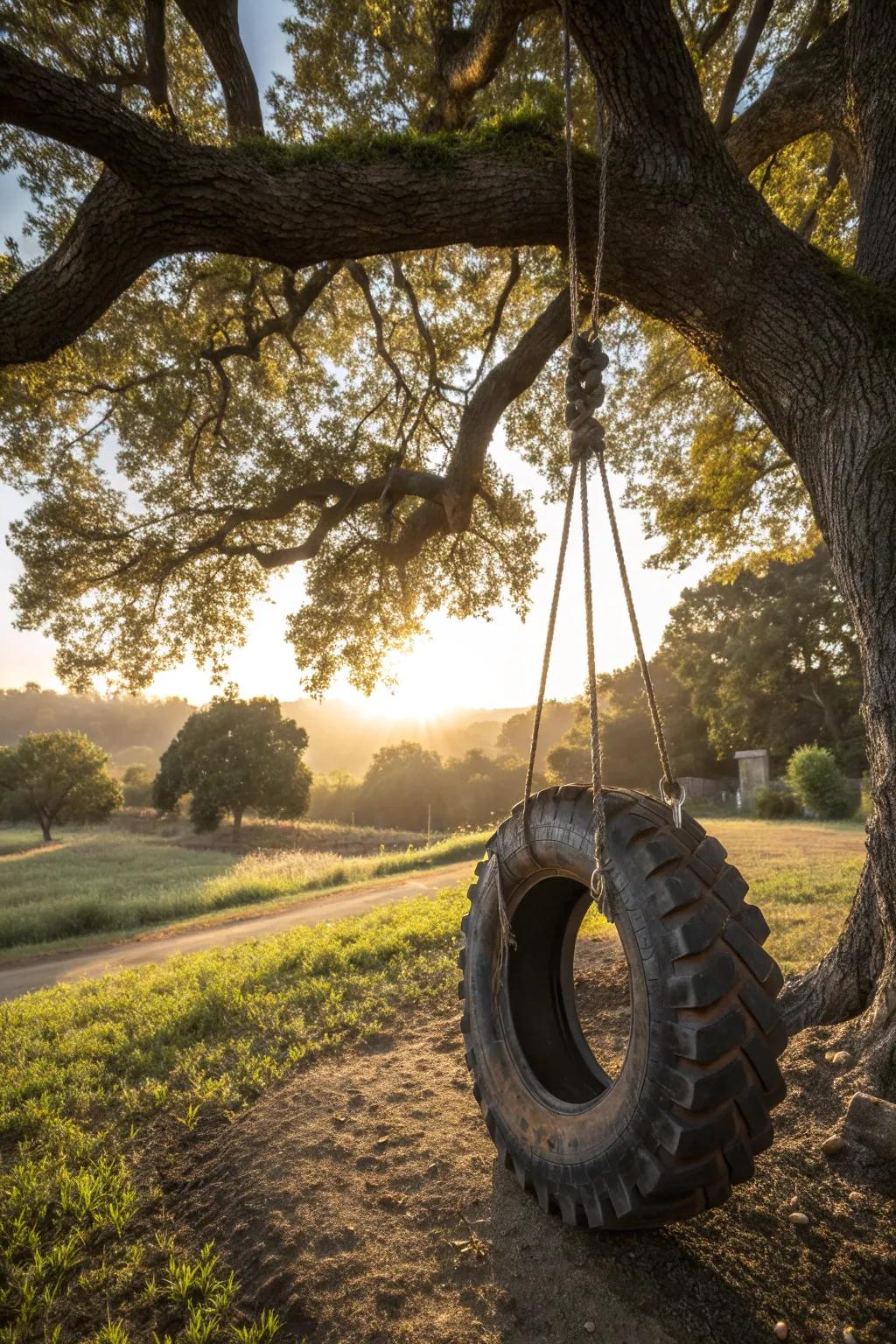 Experience the thrill of a tractor tire swing, where fun meets craftsmanship.