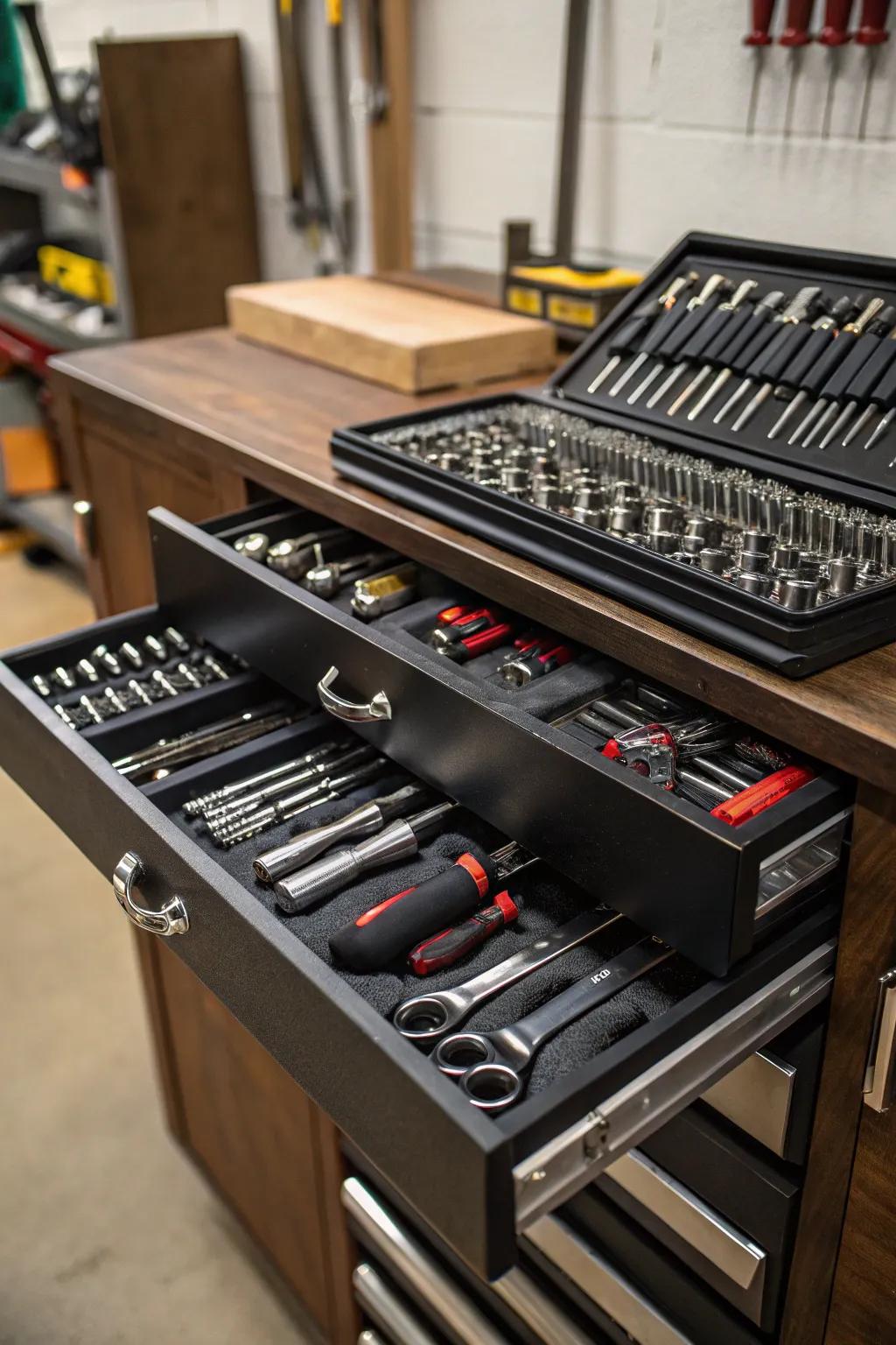 Unlock the power of precision with a perfectly organized tool drawer. #Craftsmanship #ToolStorage