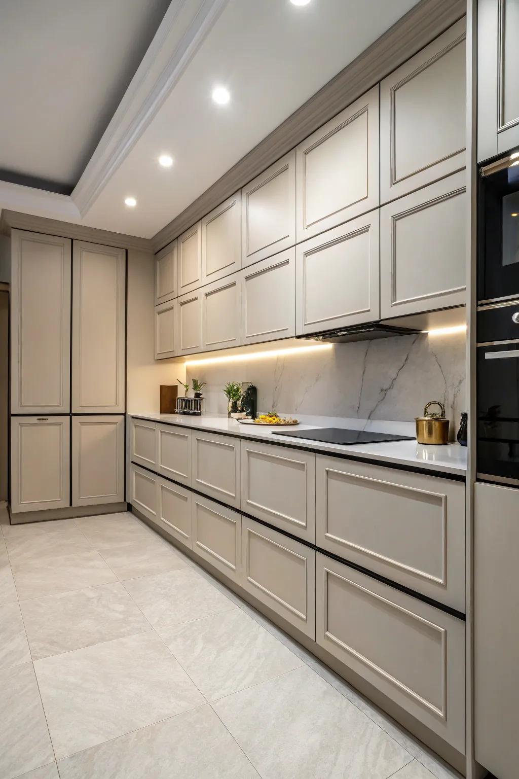 Clean lines deliver a modern touch to this transitional kitchen.