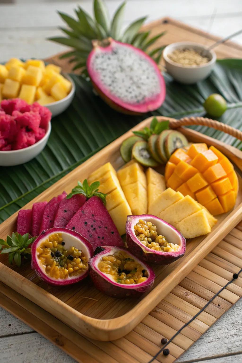 Exotic fruits add mystery and allure to this delightful platter.