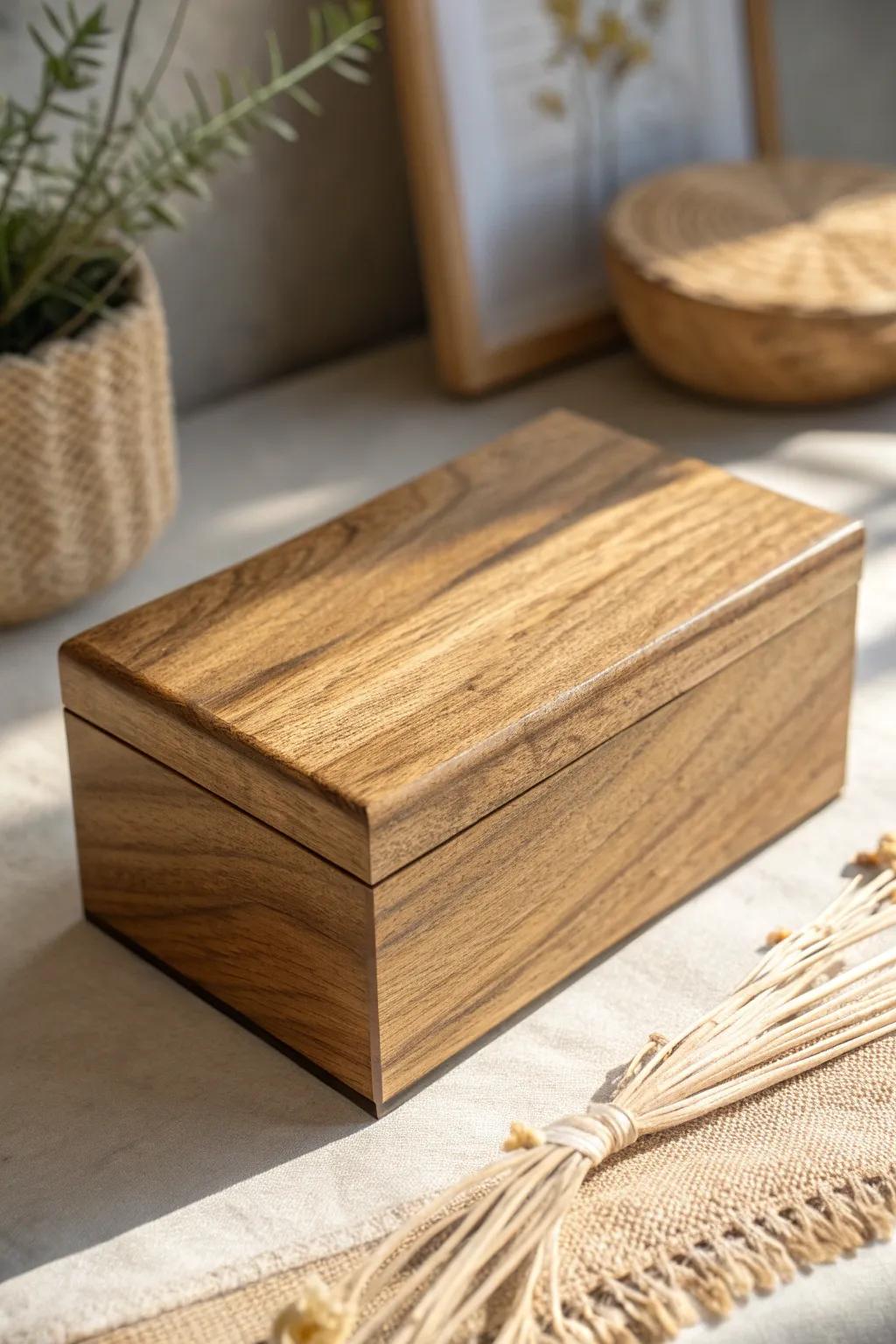 Embrace the beauty of natural grain with this minimalist wooden box design.