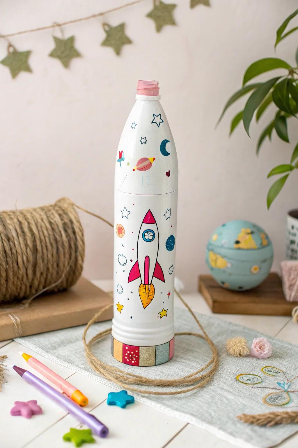 Launch creativity with upcycled bottle rockets - a fun project for little astronauts!