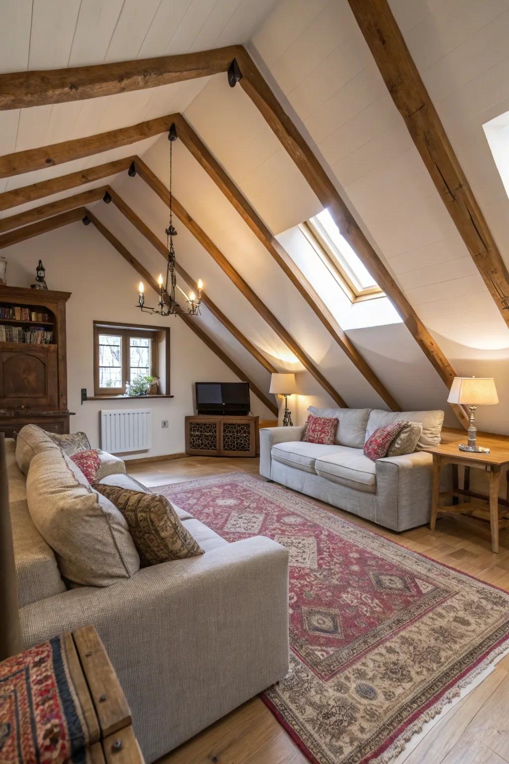Transform your attic into a stylish and functional living room.