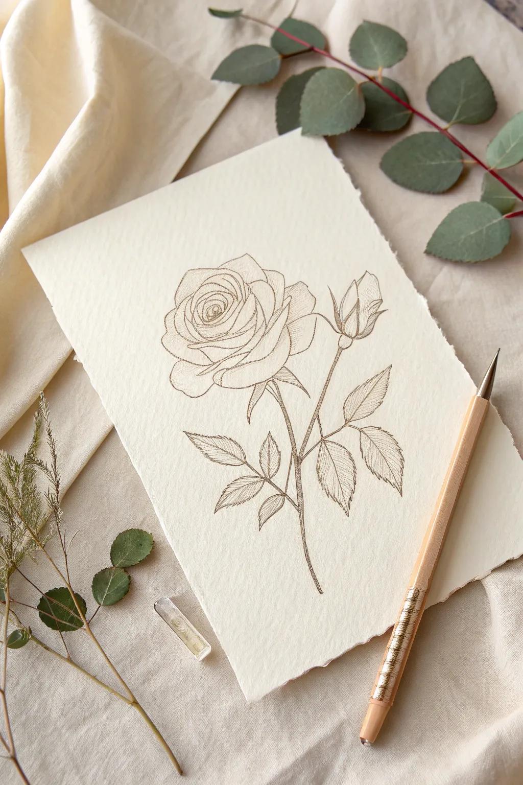Embrace timeless elegance with a minimalist rose drawing, a perfect touch of romance for your Valentine.