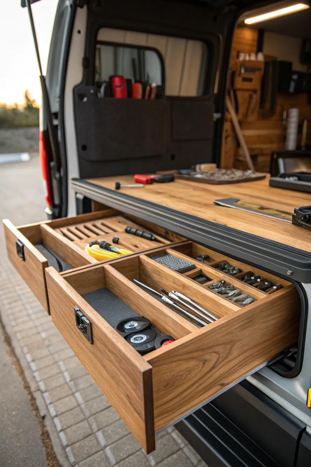 Efficiency meets elegance: Masterfully crafted slide-out drawers for the modern carpenter.