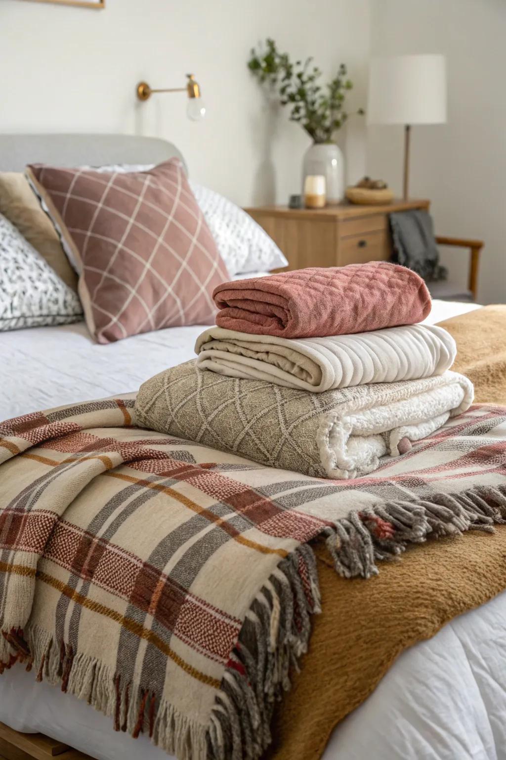 Layered textiles create a cozy and inviting atmosphere.