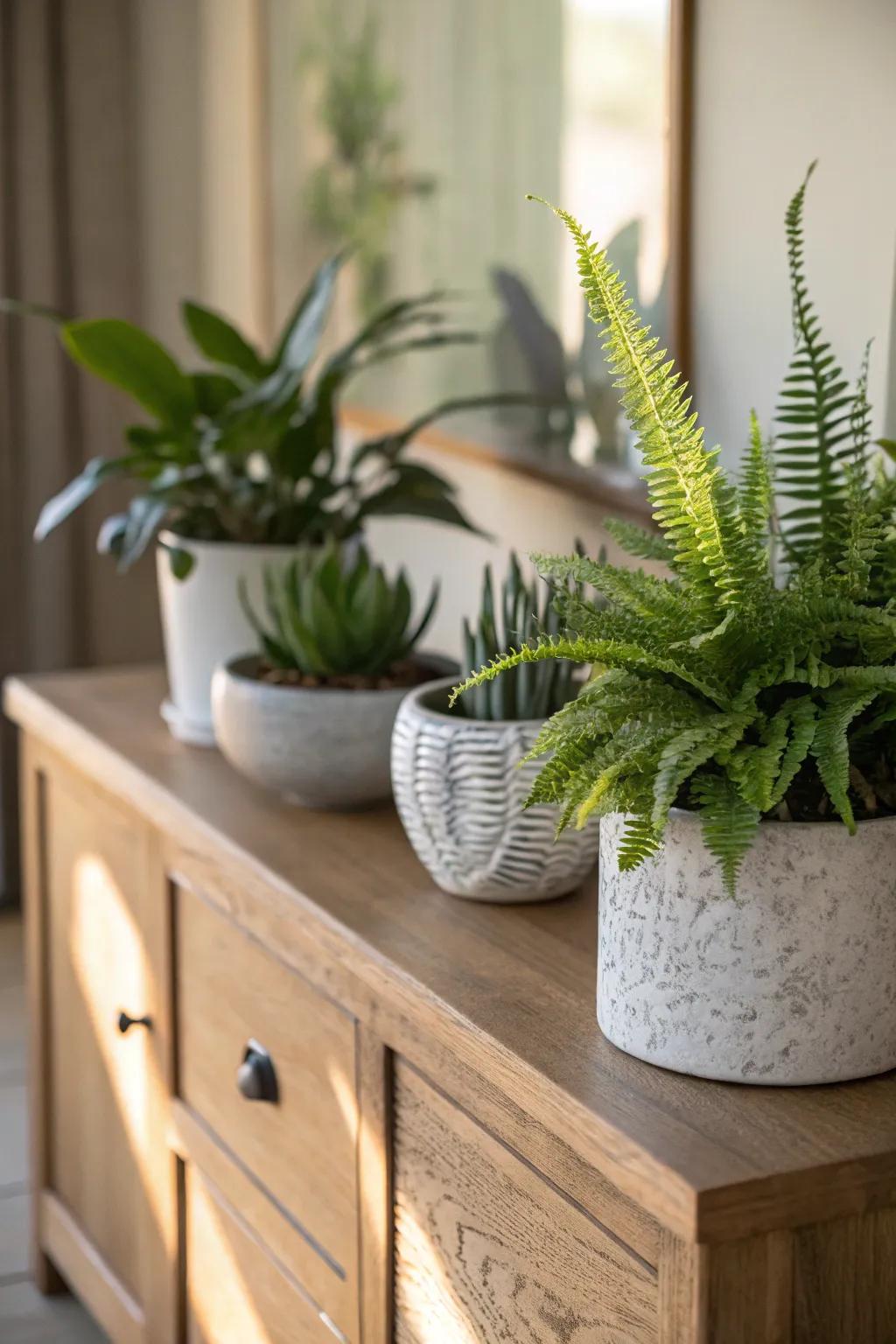 A refreshing vignette with lush greenery.