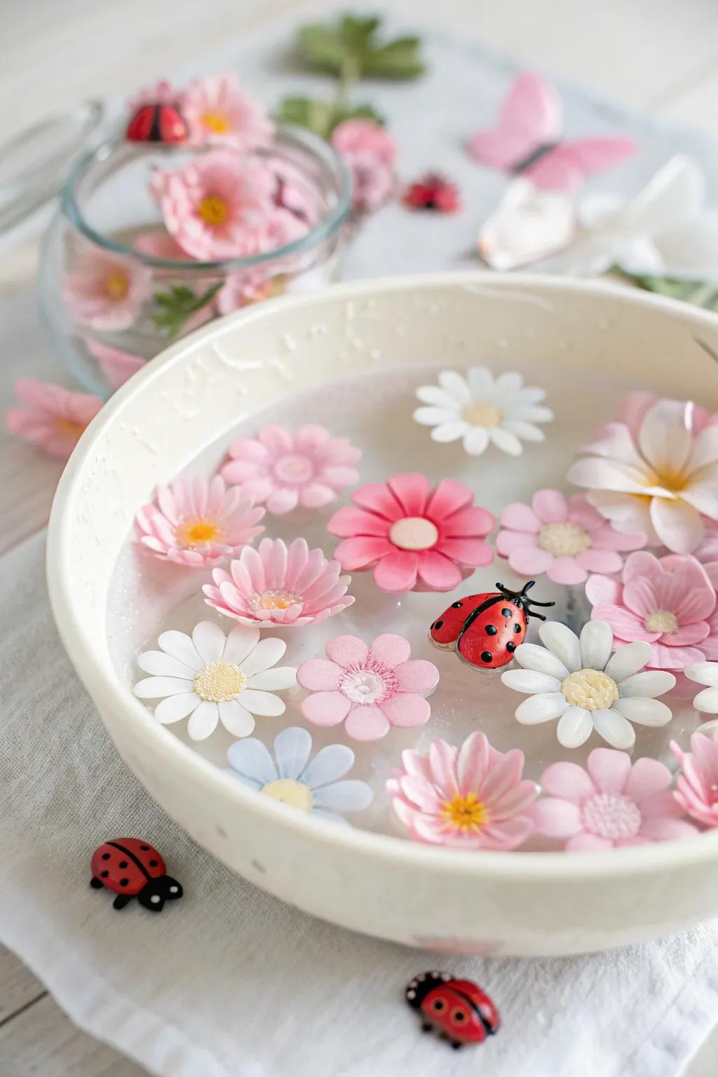 Bring the serenity of a garden indoors with this charming water play setup 🌸🐞 #MinimalistMagic #BohoInspiration
