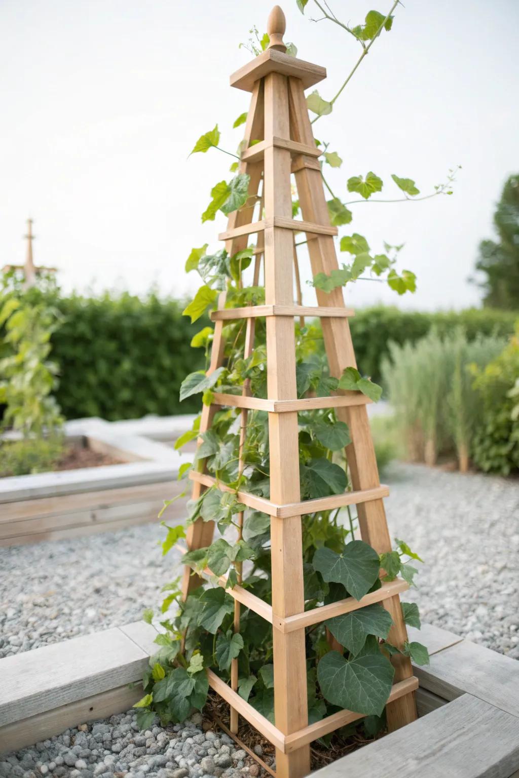 Elevate your garden with an elegant obelisk trellis, blending minimalist design with natural charm.