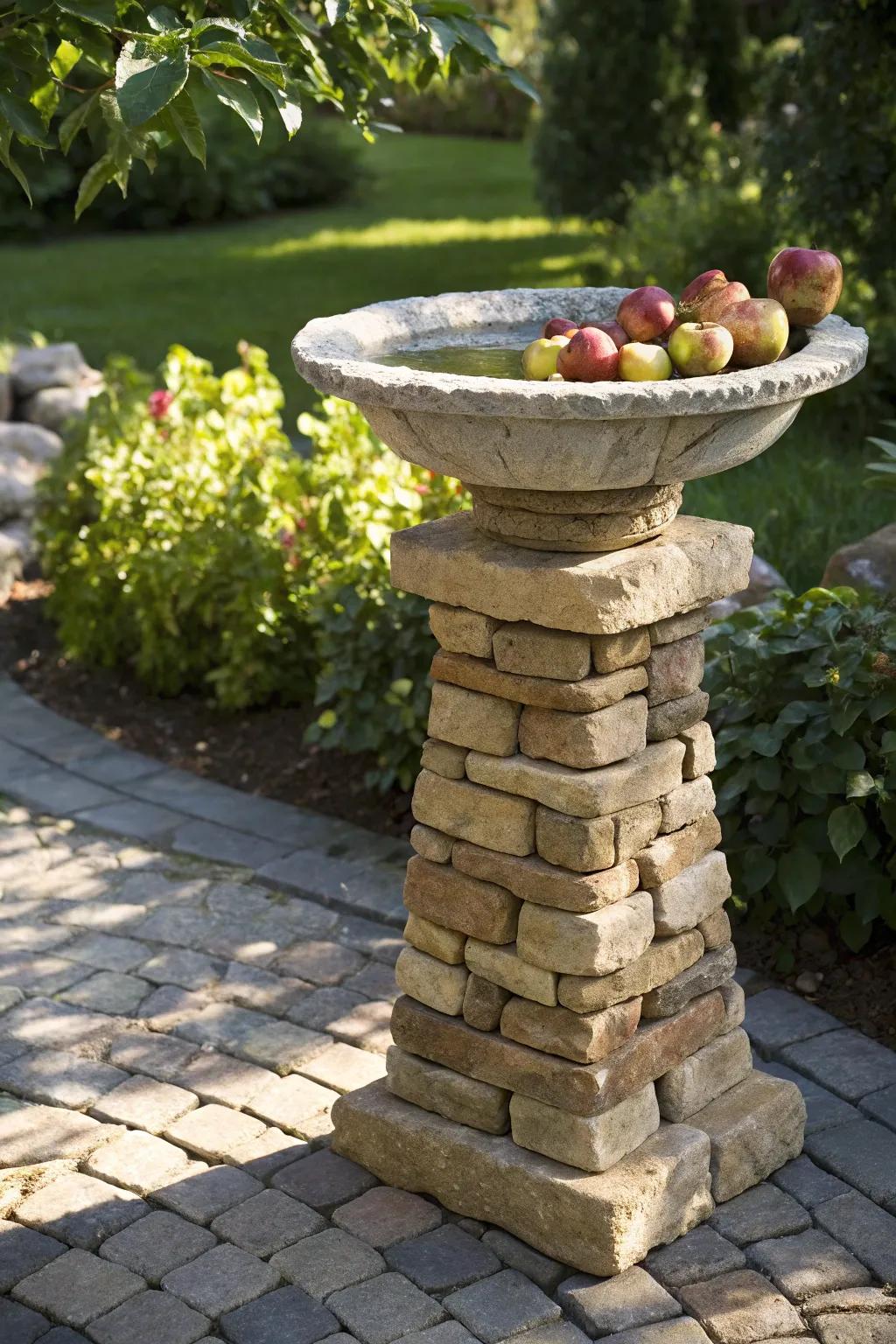 Create a natural oasis with a handcrafted paver bird bath pedestal, where craftsmanship meets nature.