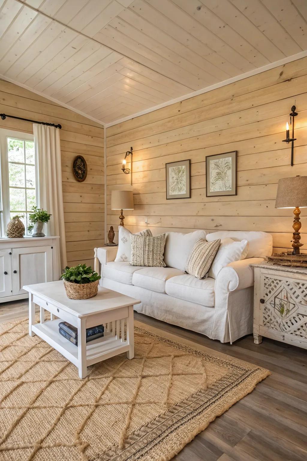 A rustic retreat with a blend of beige and white tones.