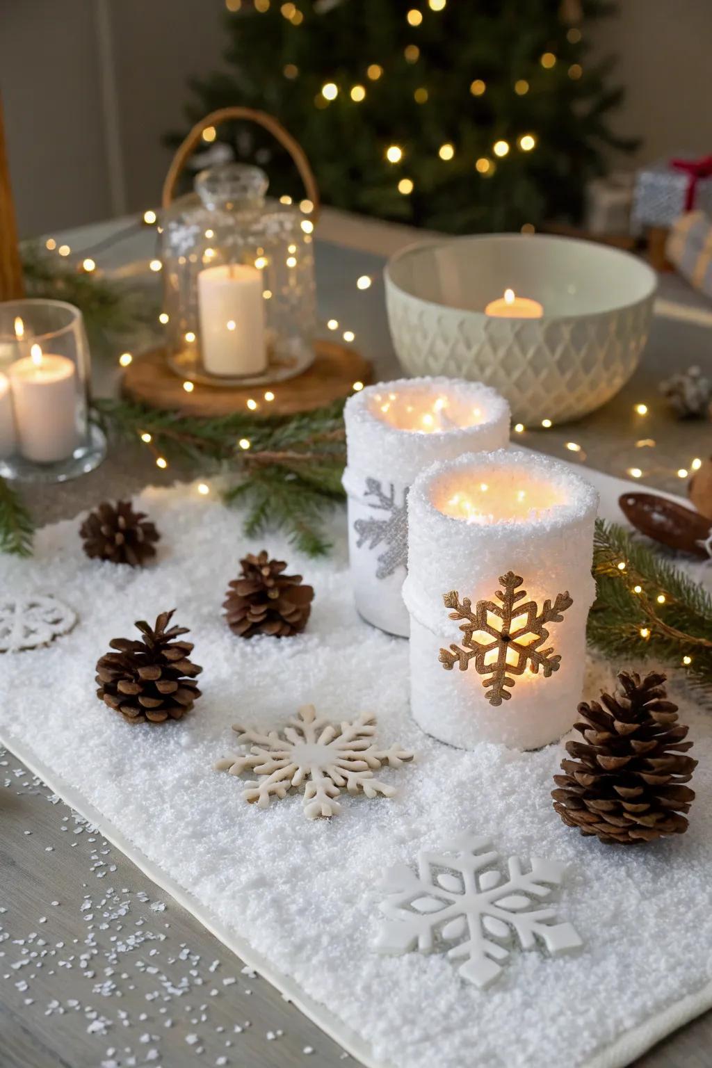 Add a sprinkle of winter magic with faux snow accents.