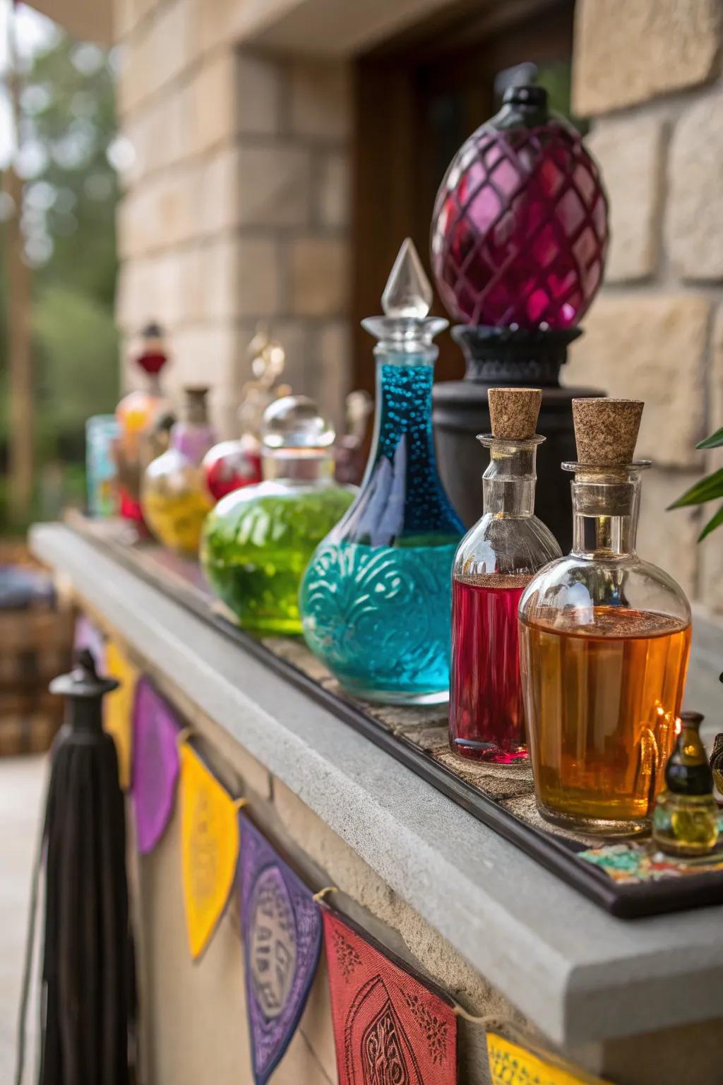 A collection of colorful potion bottles for a mystical touch.