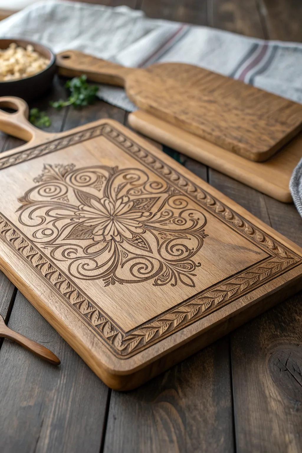 Transform your kitchen with the timeless elegance of an engraved cutting board.