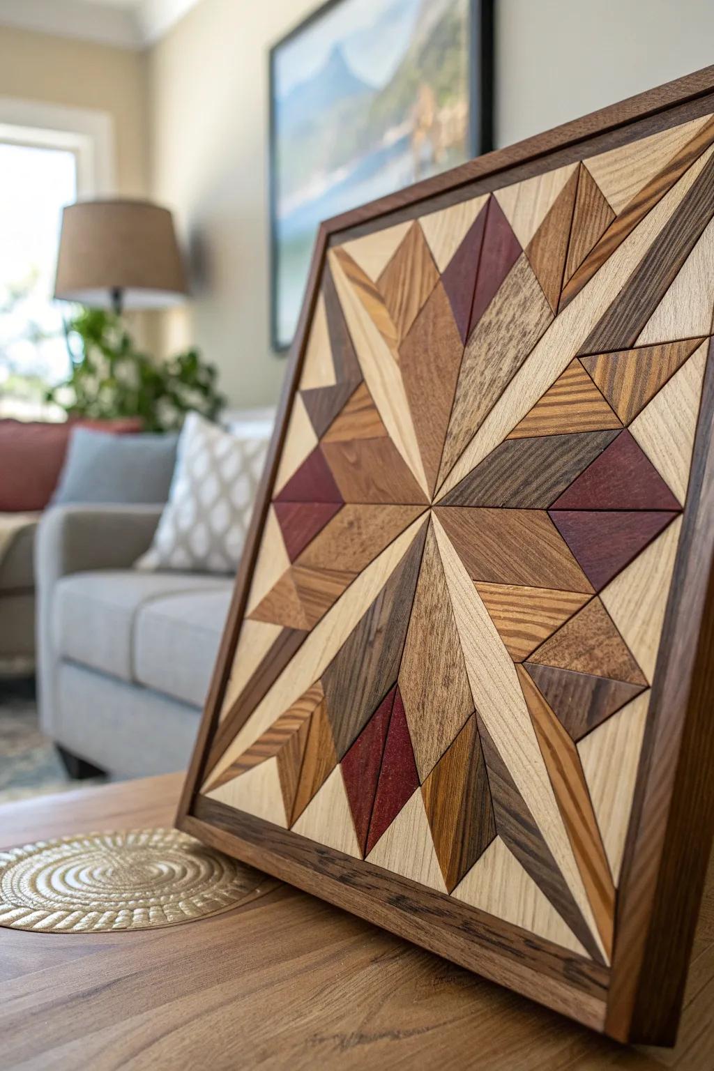 Elevate your space with striking geometric wooden wall art. A showcase of craftsmanship and style.
