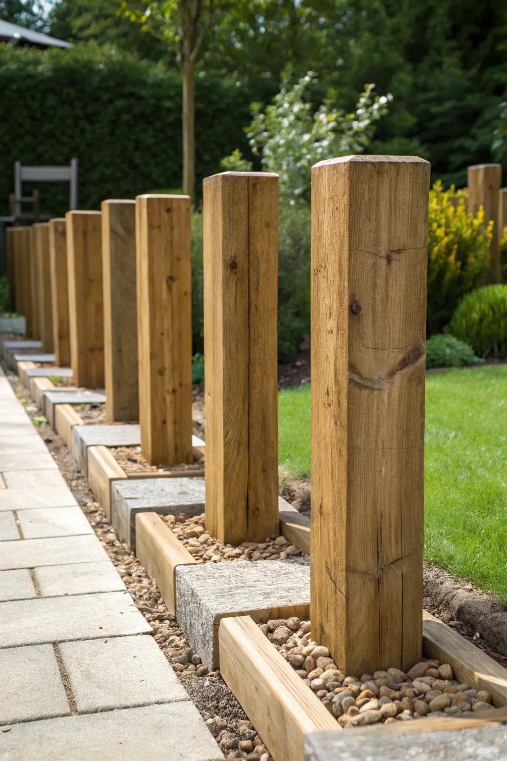 Elevate your garden design with the striking beauty of vertical timber post edging.