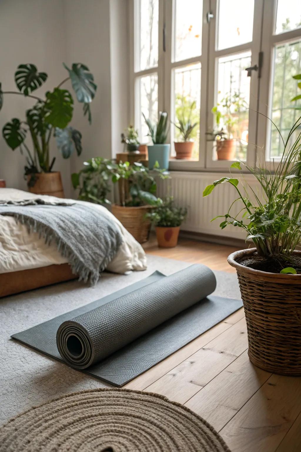 Breathe life into your yoga area with lush greenery.